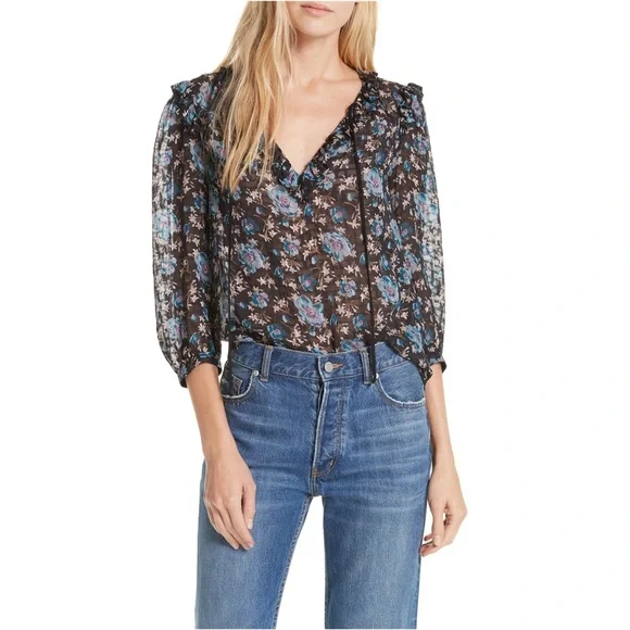 Rebecca Taylor Solstice Floral Pullover Silk Blouse, size 2 / Small - Picture 7 of 15